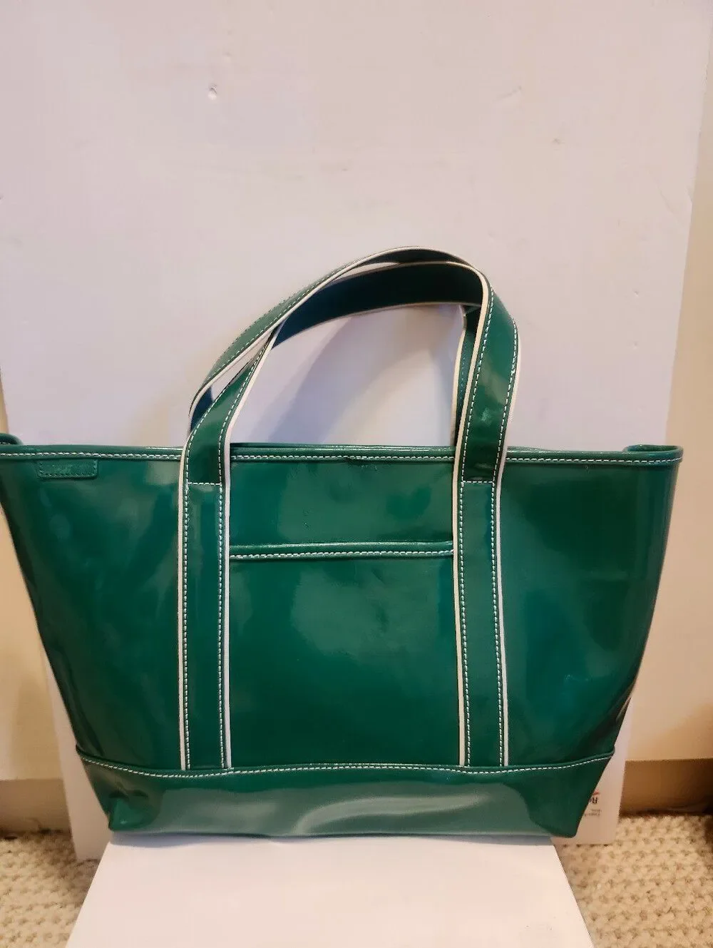 Lands' End Emerald Green Patent Leather Classic Tote Bag Retail $150